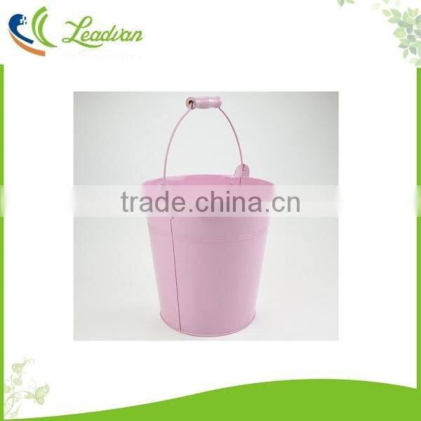 New pink outdoor decorative galvanized metal round flower bucket with hole for garden