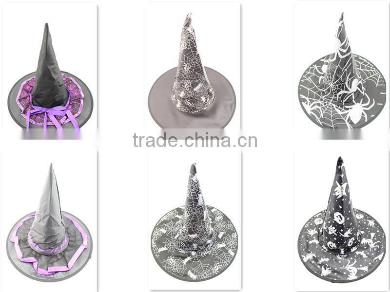 Halloween purple mesh fabric witch hats with lace