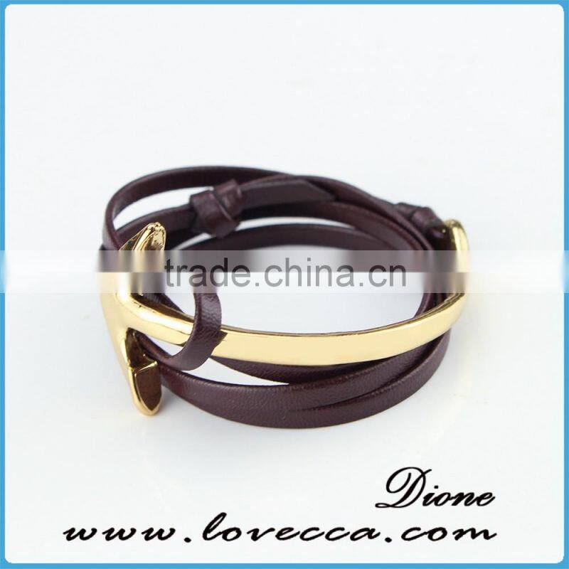 Fashion Jewelry Wholesale Leather Steel Anchor Hook Bracelet men ,Custom Jewelry Leather Nautical Bracelet