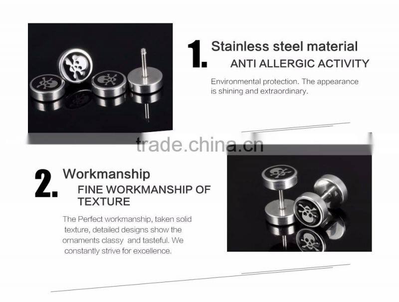 Skull Patern Body Steel Jewelry Piercing Barbell Tunnel Plug Stud Earrings