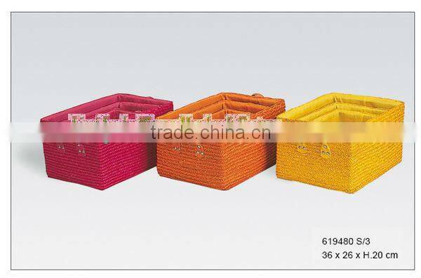 3 piece cylindrical straw storage baskets & wheat grass basket