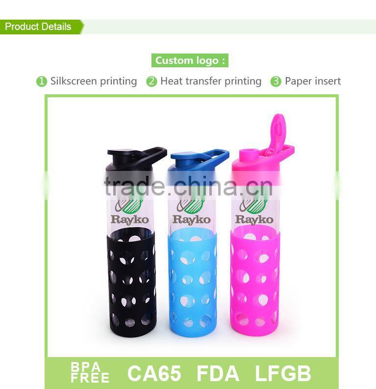 Min order 100pcs with silicon sleeve wholesale dispenser glass water bottles