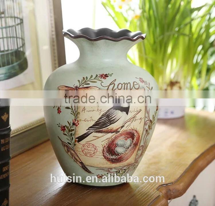 High quality Classical Rural Bird Ceramic Table Vase With Hand Paint