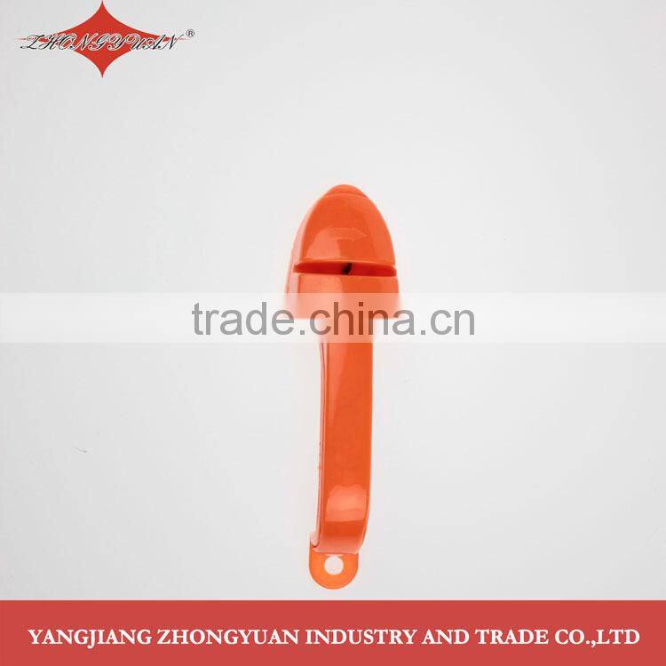 Precision edge knife or scissors sharpener with full length safety handle