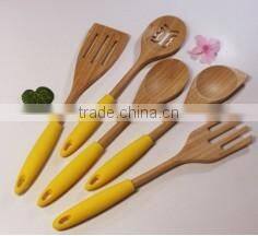 2017 bamboo scoop with colorful silicone handle