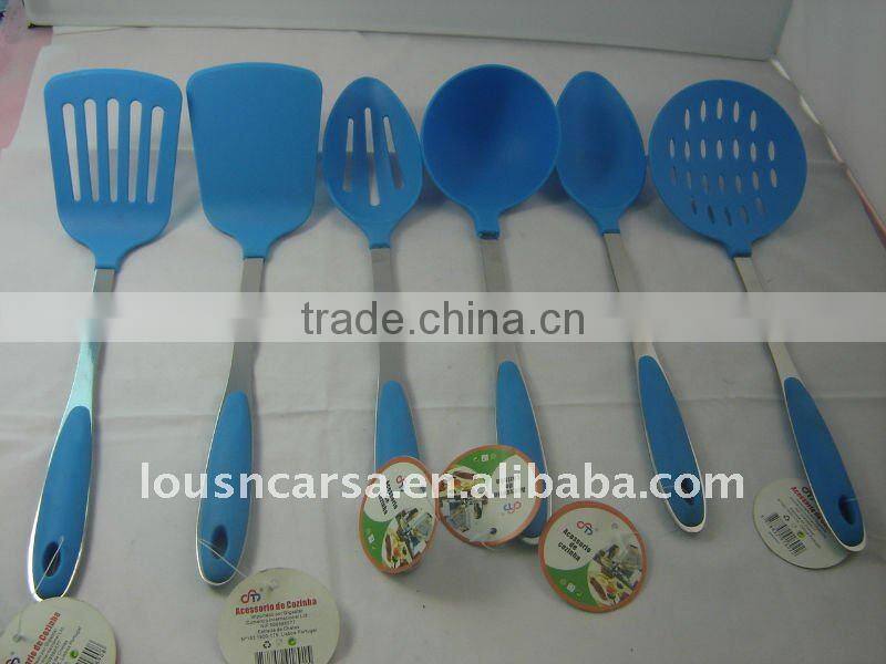 6pc nylon kitchen tools,nylon kitchenware with steel handle