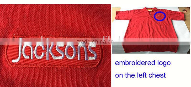 Embroidred LOGO 3pcs Transparent Front Fly Buttons 50% Polyester 50% Cotton Red T Shirt