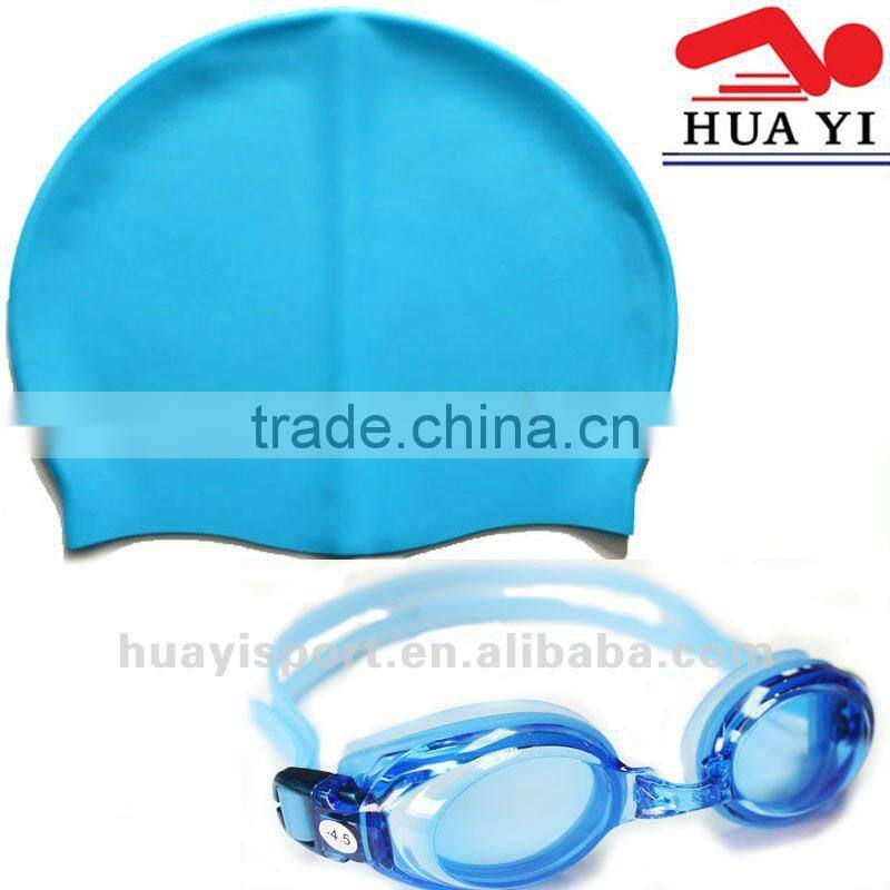 Prescription myopia swim goggles and caps set with free protect case - Blue