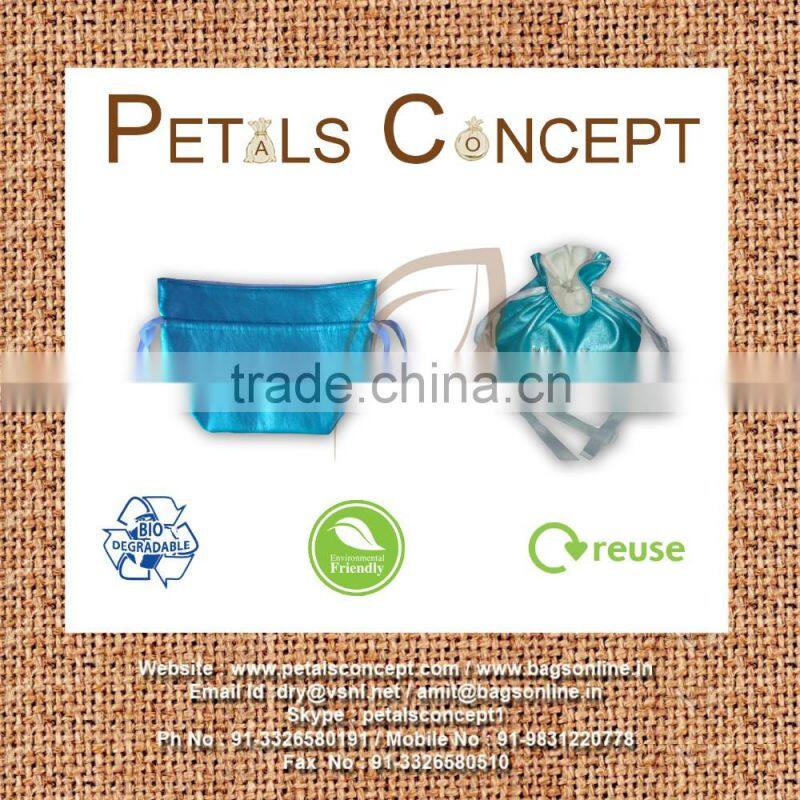 Immitation pu leather drawstring jewellery pouch with satin lining & polysilk drawstring