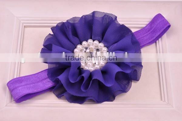 chiffon flower headband with pearl beads center for kids hair accessories