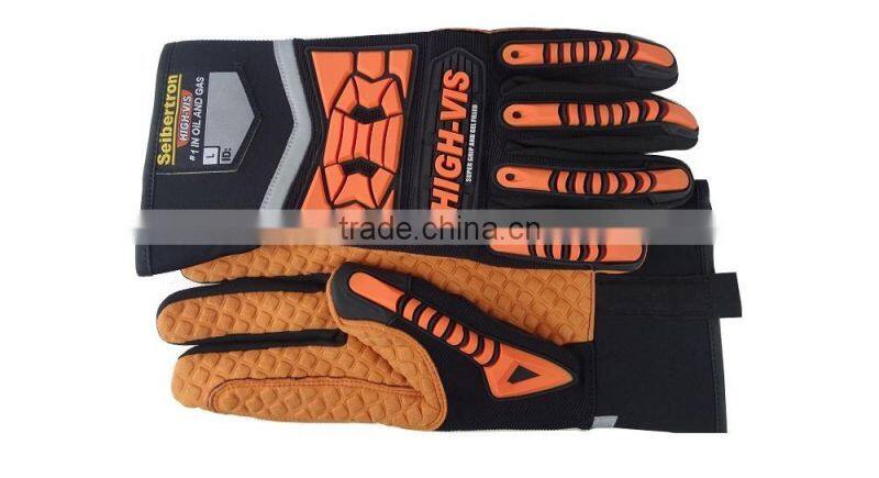 CE 4131 heat resistant GEL padded oil channel anti slip shock absorption oil and gas impact resistant safety gloves