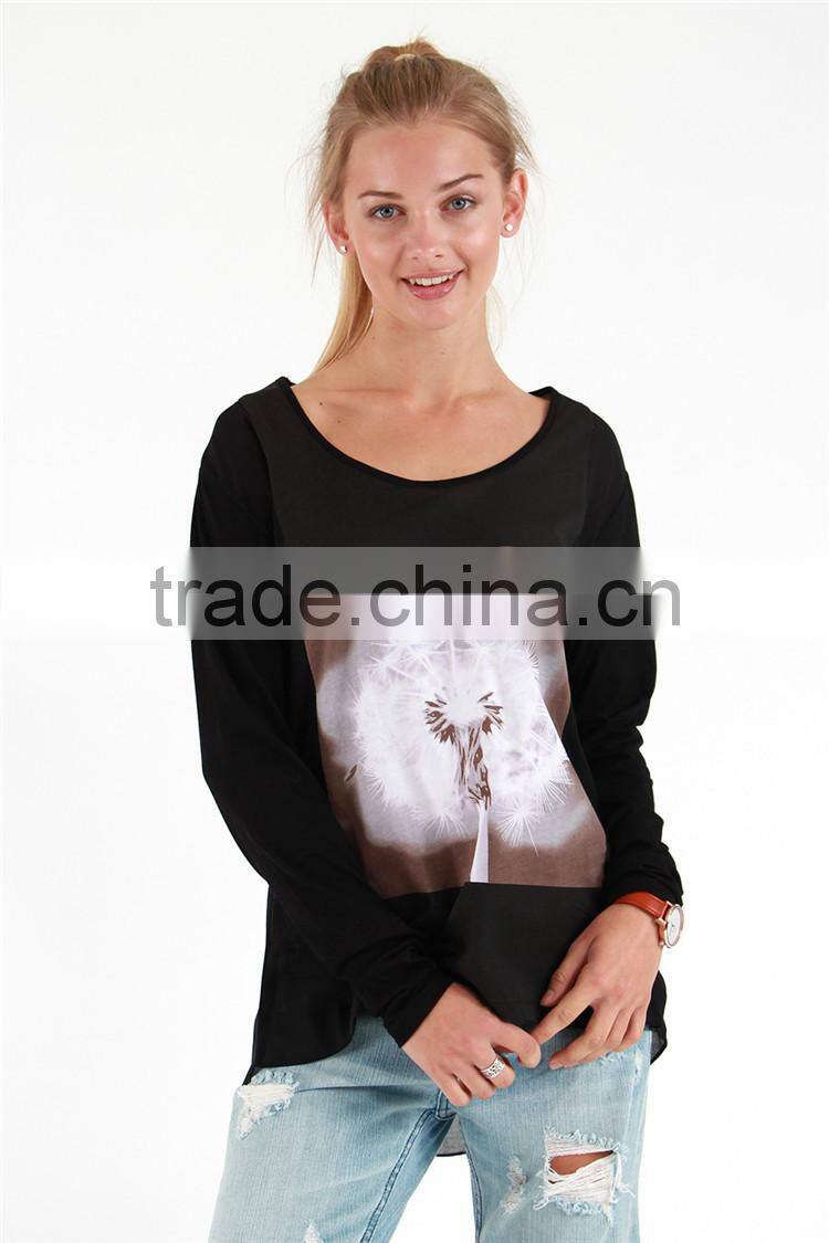 Latest ladies crew neck t-shirt girls t-shirt with chest print