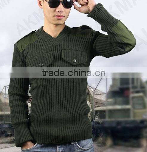 Pure Color Military Sweater plus size mens acrylic sweater designs