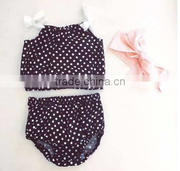 Summer Apparel Polka Dots Singlet And Bloomer Matching Clothes Wholesale