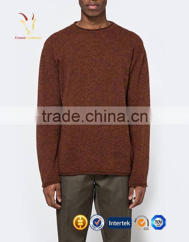 Knitting Pattern Crew Neck Men Cashmere Sweater Autumn Solid Color
