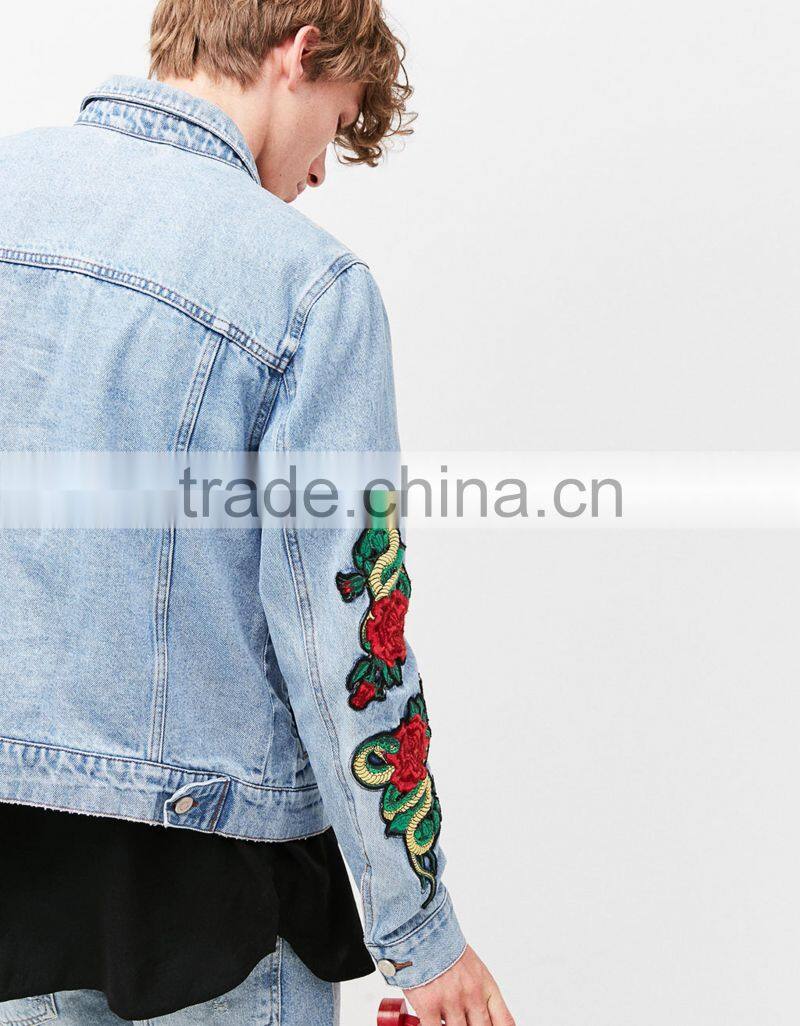 2017 custom high quality embroidered denim jacket,jean jacket men denim