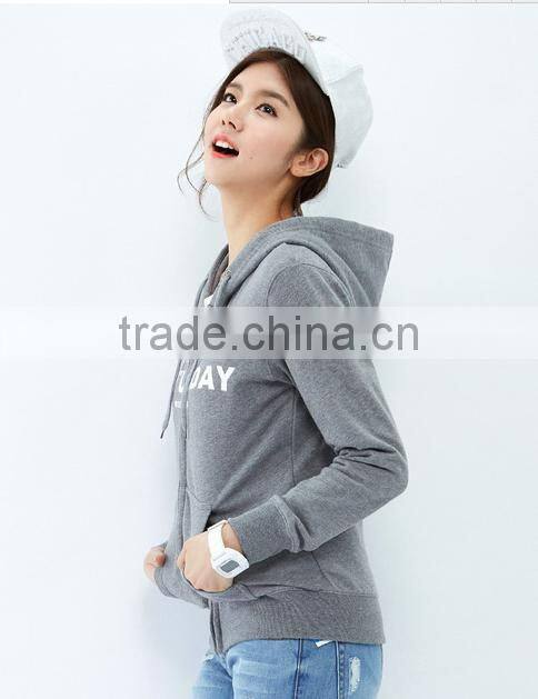 Female section hemp grey cultivate one's morality version hooded cardigan fleece jacket