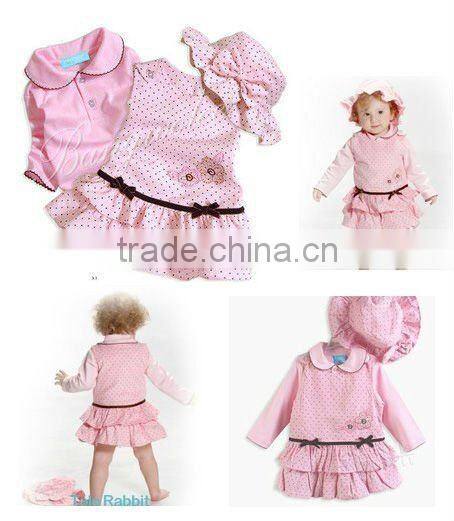 3 pcs set ,Corduroy Skirt + pink blouse + Bow Hat ,baby suit set