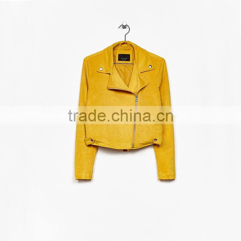 Hot sale womens cool diagonal zipper lightweight faux suede biker jacket