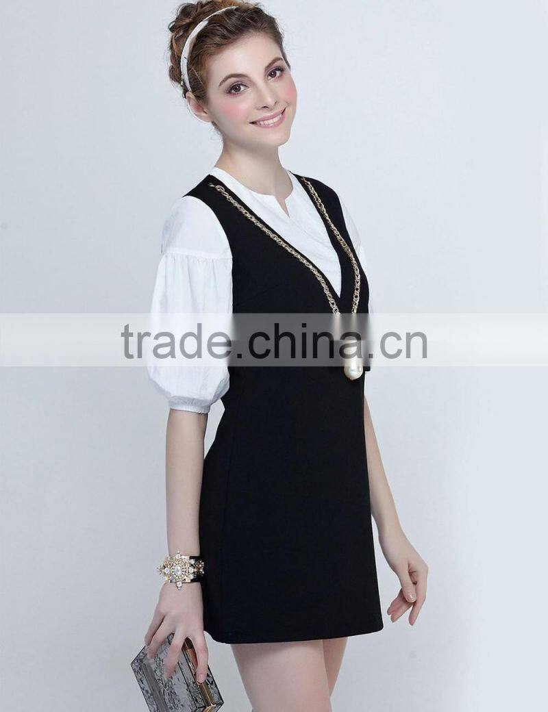 V-neck half sleeve two pieces plus size short dress guangzhou 2016 summer dress fashion lady dress
