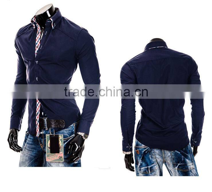 100% cotton solid color slim fit men double collar dress shirt for men