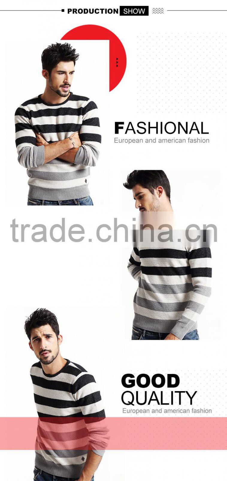 2017 supple simple design round collar stripe sweater men pullover with low prices
