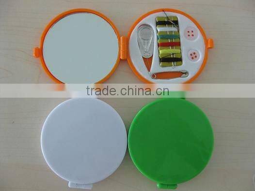 Round Sewing Kit with Mirror/Mini sewing kit/Travel sewing kit with mirror/Small sewing kit