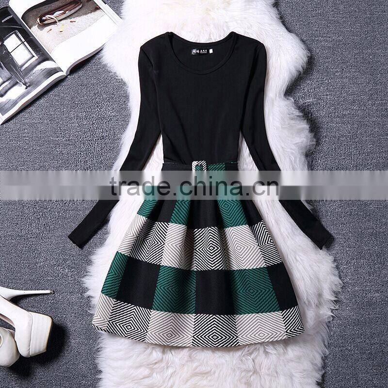 big girl long sleeve check dress/yisx young girl flower printed princess dress/new design girl holiday fashion dress