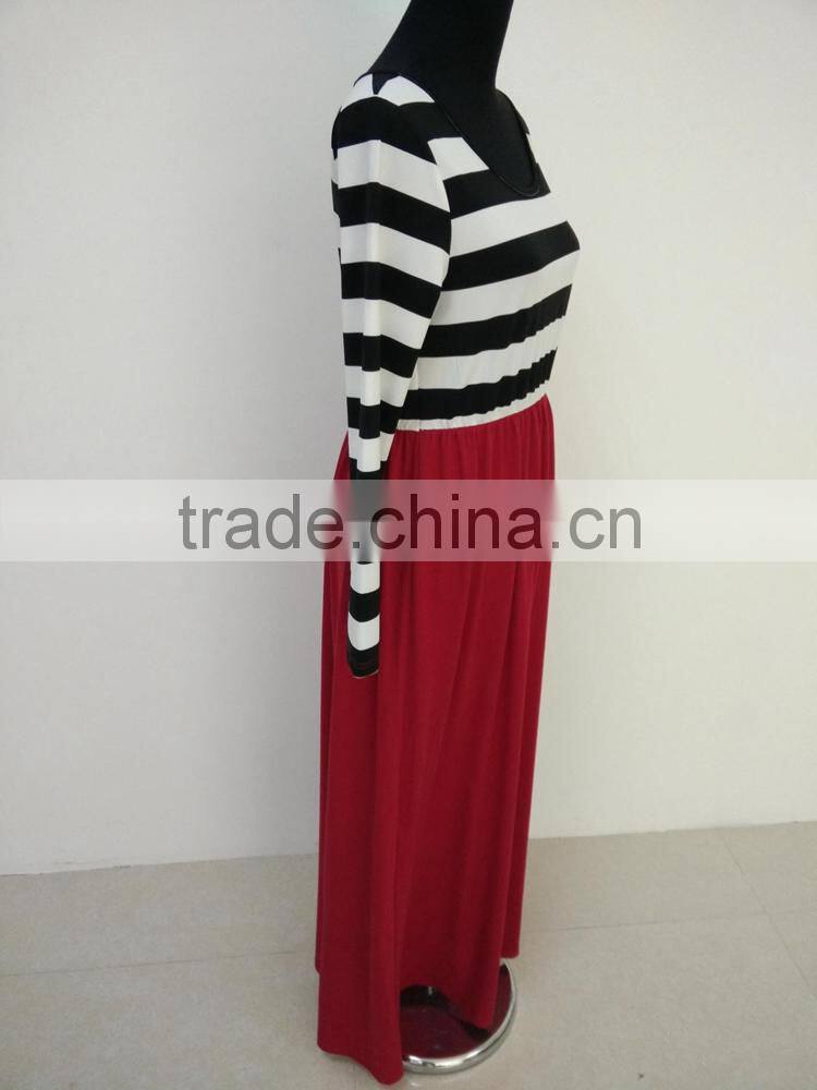 Fashion Family Matching Mother Daughter Red Stripe Long Sleeve Maxi Dresses