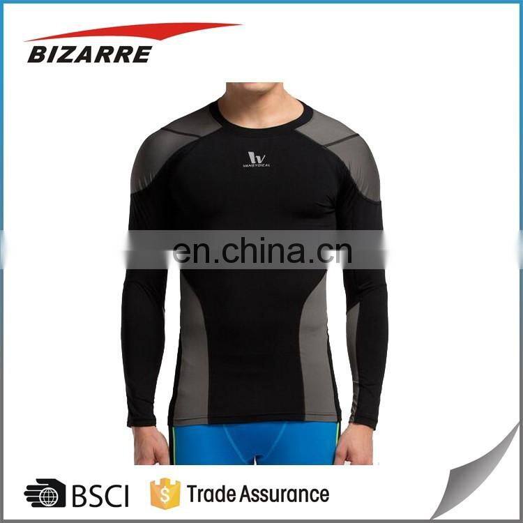 Quick dry sports tights men long sleeve t shirts wholesale gym wear with high quality