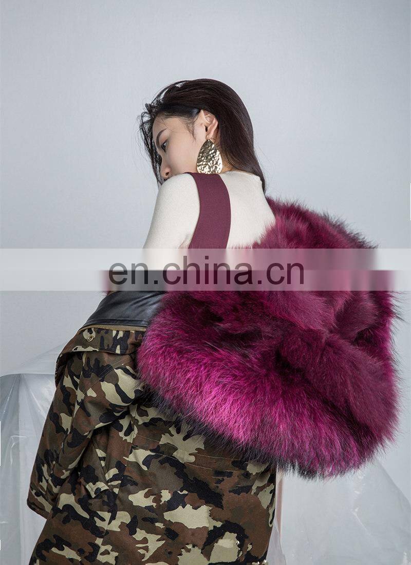 2016 Hot Sell Chinese Military Big Raccoon Fur Collar Parka Real Fox Fur Linling Camouflage Coat Women Winter Parka