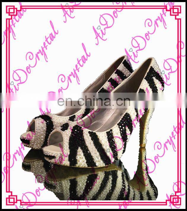 Aidocrystal white with black pearl peep toe high heels,summer sandal shoes women