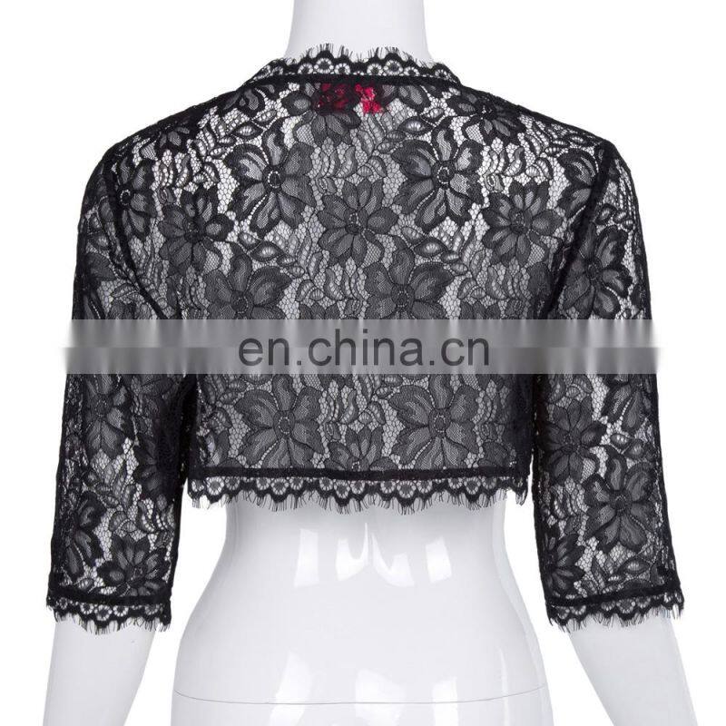 Belle Poque Womens Ladies Wedding Bridal Bridesmaid 3/4 Sleeve Black Lace Shrug Bolero BP000319-1