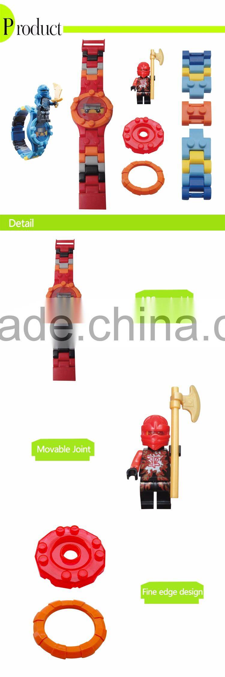 New arrival funny plastic building brick toy electronic watch with minifigures for wholesale