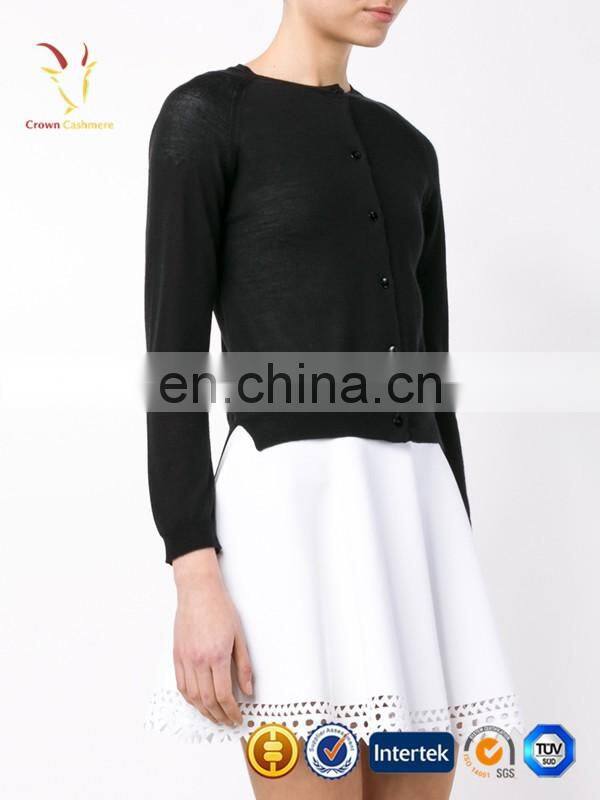 100% cashmere black short cardigan sweater for ladies
