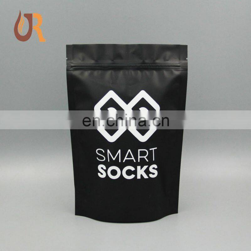 Custom printed food aluminum foil zipper black matte packaging bags for coffee tea powder