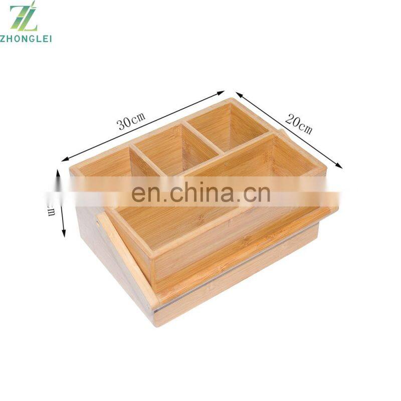 Bamboo Tool Box with handle Caddy Home Accessory Bathroom Counter and Kitchen Cabinet Organizer and Storage Holder