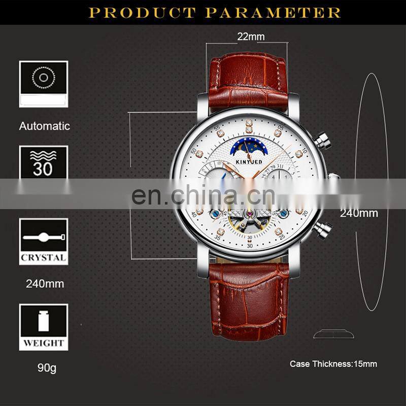 KINYUED J025 Men's Mechanical Watch Leather Belt Automatic Calendar Auto Date Luxury Men Watches