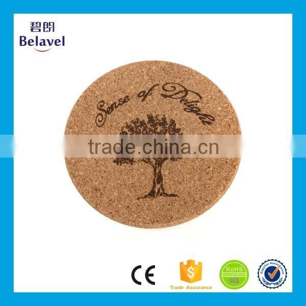 Good quality logo silk printing customized round cork coaster
