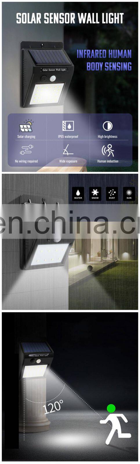 100 Outdoor Solar LED Wall Lamp Motion Sensor Waterproof Garden Decoration LED Solar Wall Lights