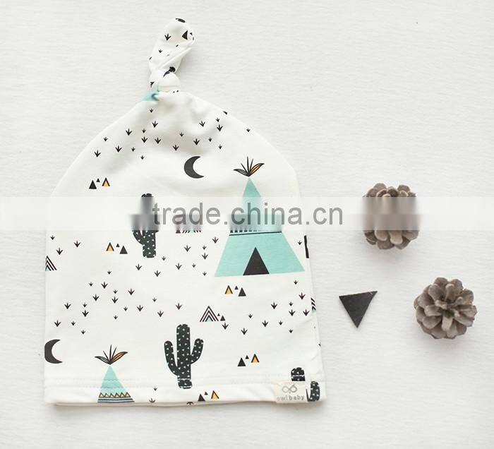 Breathable Kids Hat Boutique Cotton Cartoon Tied Angle Newborn Baby Cap For 0-2 Years In Stock