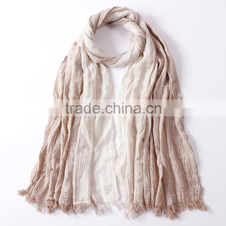New Arrvial Korean Fashion Wrinkle Woven Striped Woman Linen Scarf