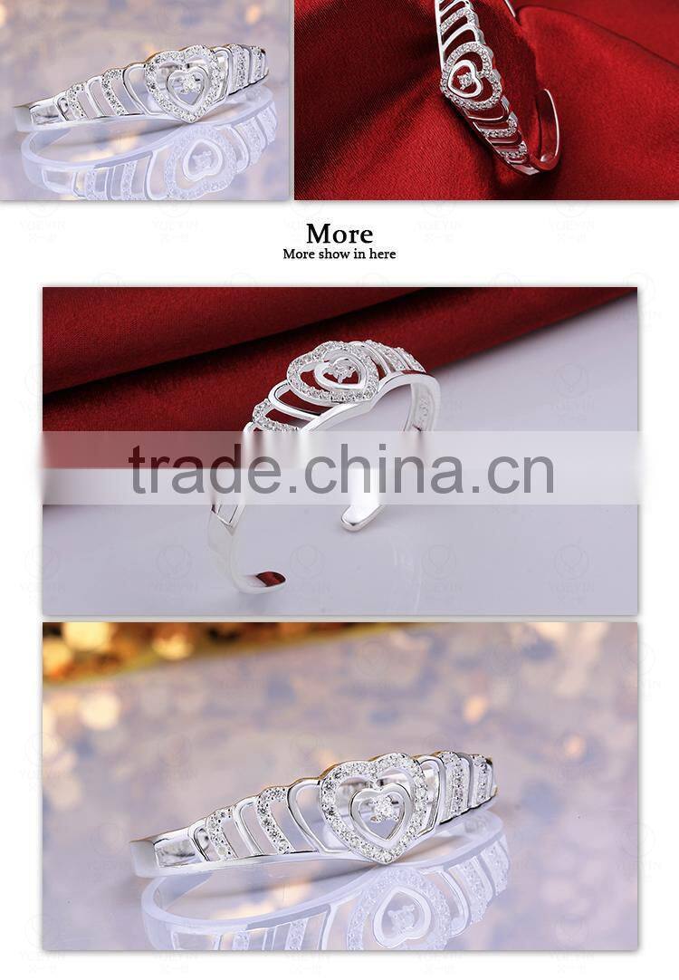 Exquisite Brass Sample Accepted Women Heart Designs Silver Plated Bangle