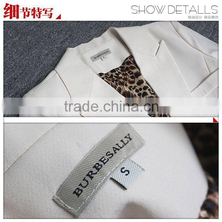 2014 Latest designer elegant quality white single breasted long sleeve fashion suit jacket women D31