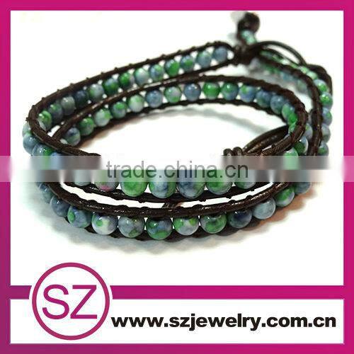 newest China blue gemstone Cheap leather wrap bracelet