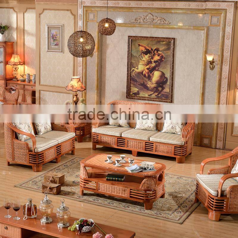 High Quality Indoor Vintage 1+2+3 sofa sets of Cane Rattan Furniture for salon 2015