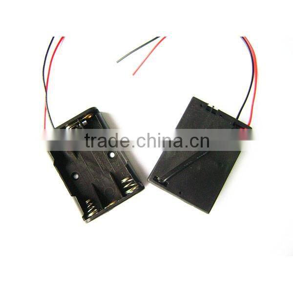 3 x AAA Size Cell (UM-4*3) Black Plastic Battery Holder Box 4.5V Case With Wire Lead