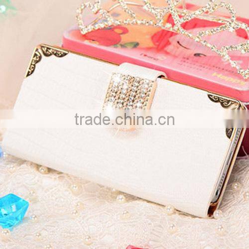 2014 hot selling Diamond magnetic Leather wallet flip mobile phone case cover for apple iphone 6