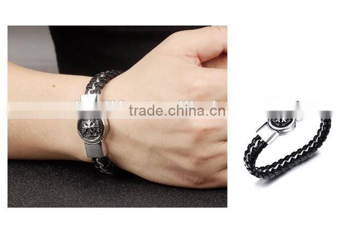 magnetic buckle stainless steel leather chain bracelet