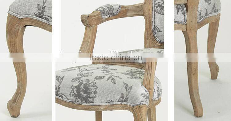 French /European style Square Back Solid OAK Flower Fabric Arm chair/Ding chair/Living Leisure chair(CH-859-Oak)